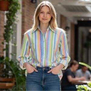 Vintage Lanz Originals Pastel Multicolor Striped Collared Button-Up Shirt